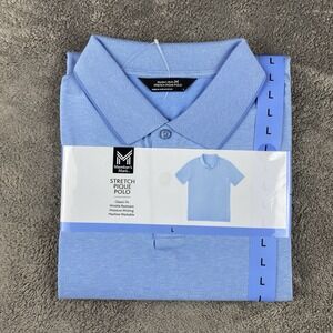 Member's‎ Mark Short Sleeve Stretch Pique Polo Mens Large Blue Classic Fit